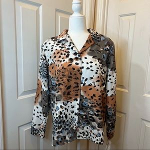 Mode D’Amour NWT V-Neck Multicolored Leopard Floral Print Blouse Top Size -XL